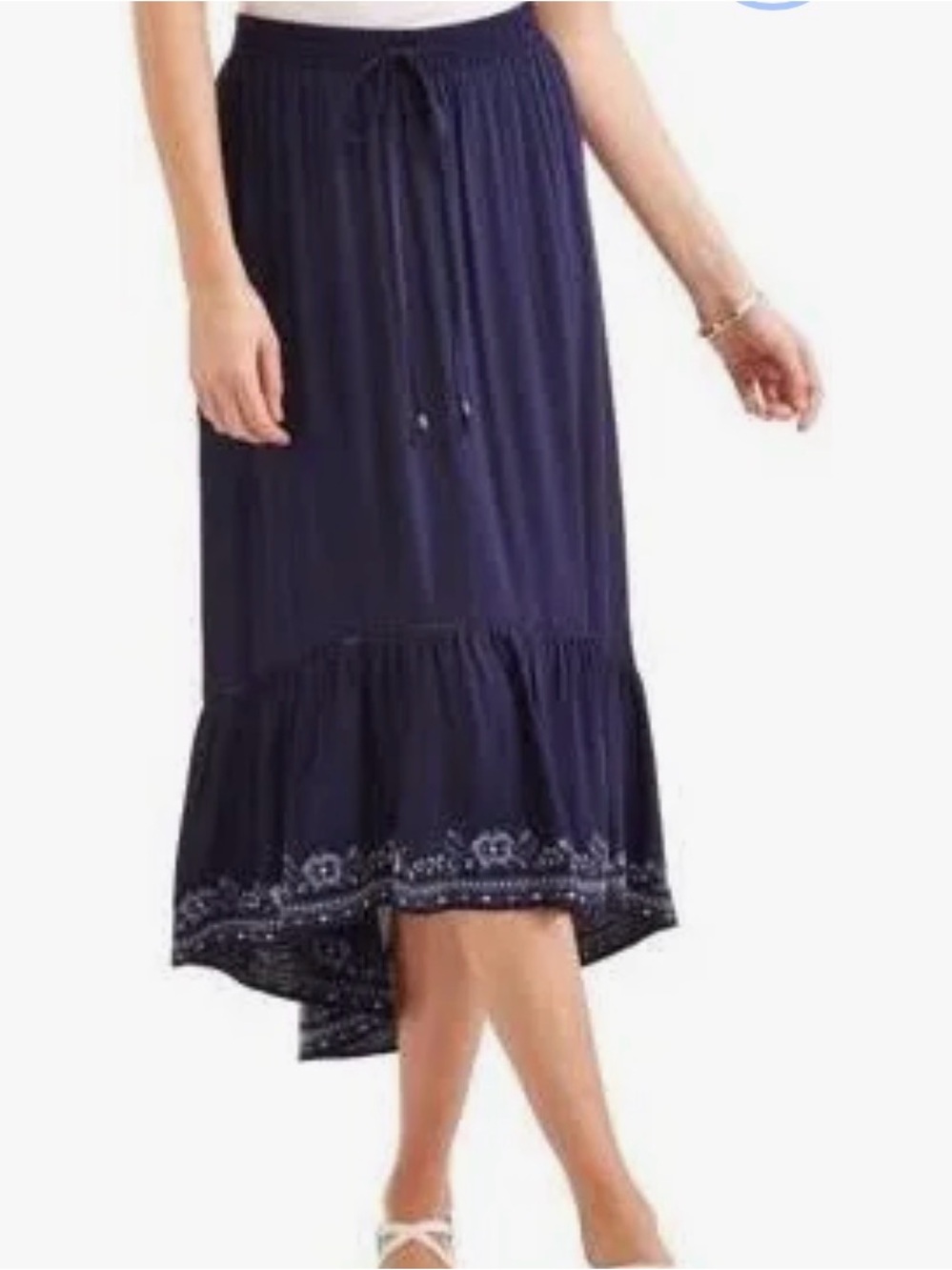Time and Tru Navy Maxi Skirt with White Embroidered Hem
